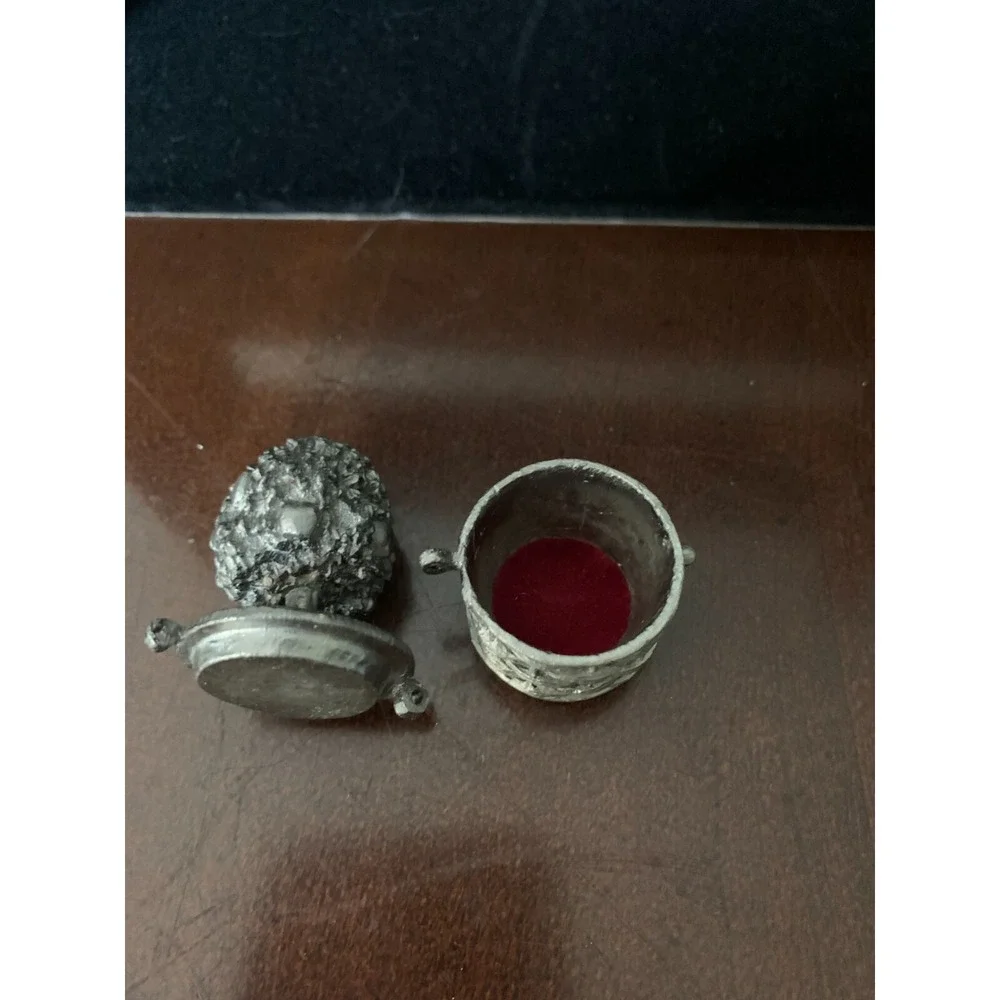Vintage Russ Berrie Pewter Topiary Pill Box 3 inches Good‎ Condition